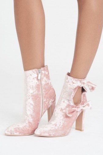 Lavish Alice Velvet Cut Out Double Tie Ankle Boot ~ pink luxe boots - flipped