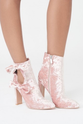 Lavish Alice Velvet Cut Out Double Tie Ankle Boot ~ pink luxe boots