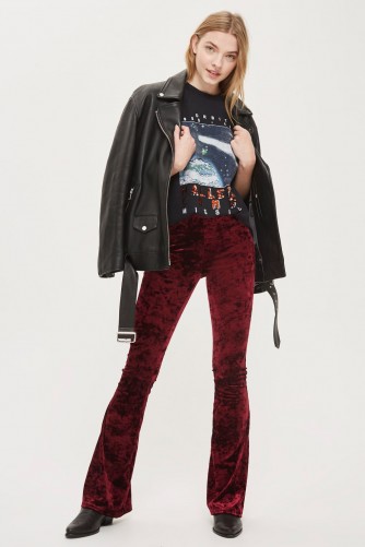 Topshop Velvet Flared Trousers | wine-red flares