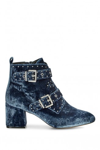 REBECCA MINKOFF VELVET LOGAN BOOTIE | blue buckle booties | luxe ankle boots