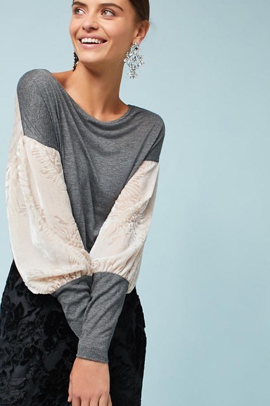 TINY Velvet-Sleeved Top ~ casual luxe - flipped
