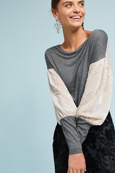 TINY Velvet-Sleeved Top ~ casual luxe