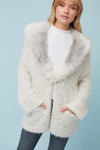 Sleeping On Snow Venla Faux Fur Collar Cardigan | ivory cardigans | luxe style knitwear - flipped