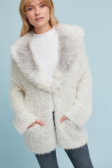 Sleeping On Snow Venla Faux Fur Collar Cardigan | ivory cardigans | luxe style knitwear