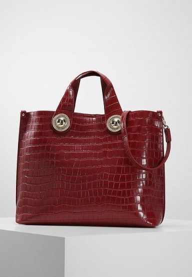 Versace Jeans CROCO BIG Tote bag in rosso – red faux leather croc embossed handbags - flipped