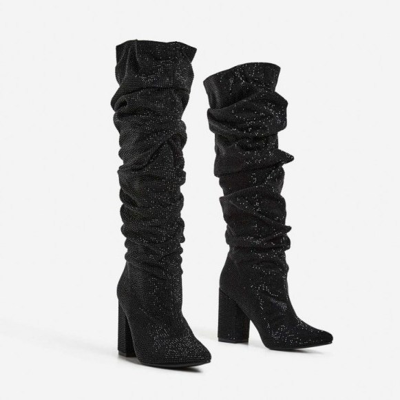 EGO Vincy Slouched Long Boot In Black Diamante ~ glittering slouchy boots - flipped