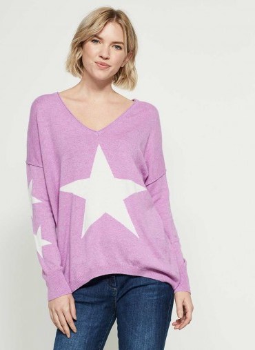 MINT VELVET VIOLET STAR FRONT COCOON KNIT / pale purple slouchy jumpers - flipped