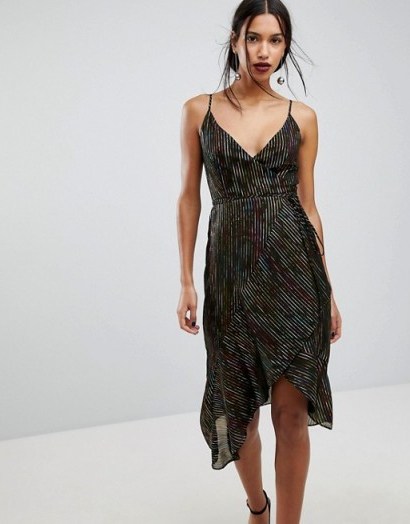 Warehouse Rainbow Shimmer Stripe Dress | asymmetric party dresses - flipped