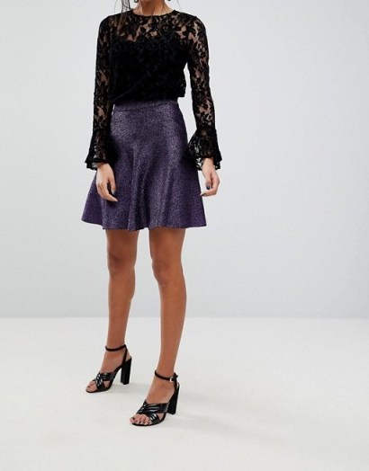 Warehouse Sparkle Mini Skirt | purple party skirts - flipped