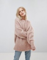 Weekday Soft High Neck Jumper – pink slouchy oversized jumpers