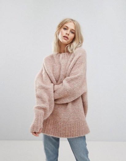 Weekday Soft High Neck Jumper – pink slouchy oversized jumpers - flipped