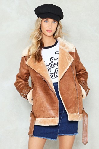 NASTY GAL What Are You Waiting Fur Aviator Jacket / tan brown winter jackets