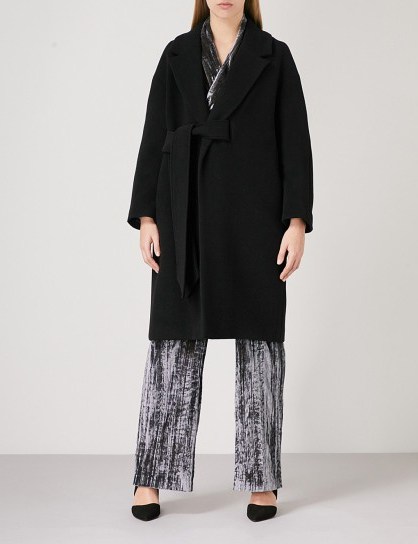 WHISTLES Magdelina belted wool-blend wrap coat ~ stylish black winter coats - flipped