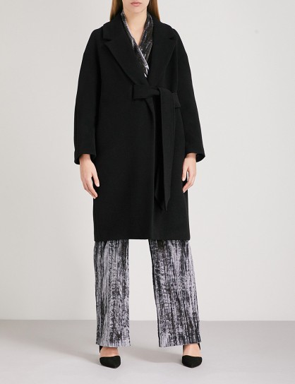 WHISTLES Magdelina belted wool-blend wrap coat ~ stylish black winter coats