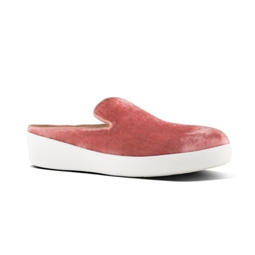 fitflop SUPERSKATE™ MULES IN VELVET ~ luxe style slip ons ~ antique-rose pink shoes - flipped