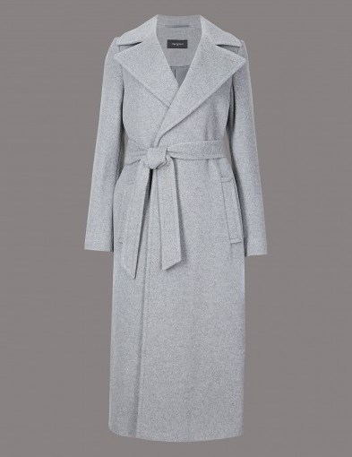 AUTOGRAPH Wool Rich Wrap Coat / chic grey winter coats / classic style / M&S outerwear - flipped