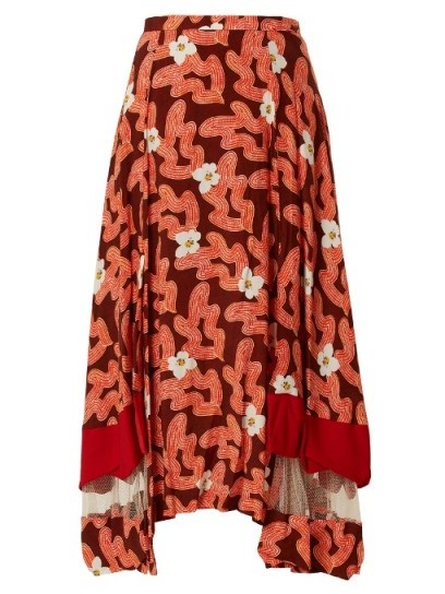TOGA Abstract floral-print panelled midi skirt ~ red asymmetric skirts - flipped
