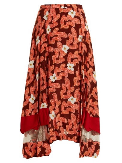 TOGA Abstract floral-print panelled midi skirt ~ red asymmetric skirts