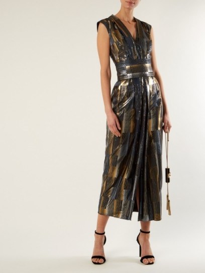 CARL KAPP Aerosphere sleeveless jacquard dress ~ chic metallic dresses - flipped