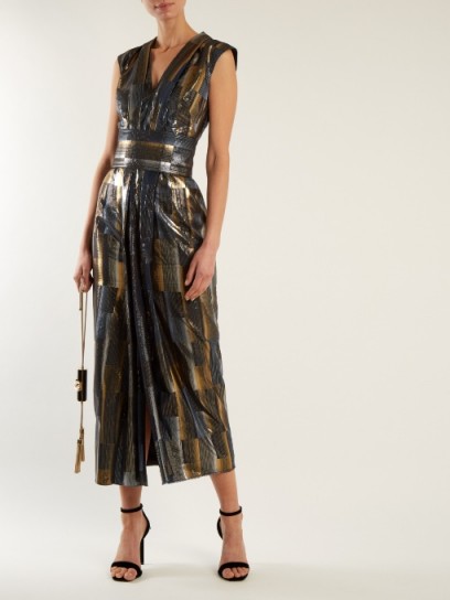 CARL KAPP Aerosphere sleeveless jacquard dress ~ chic metallic dresses