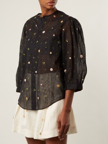 JUPE BY JACKIE Agrigan embroidered cotton-organdy blouse ~ sheer black blouses ~ boho chic - flipped