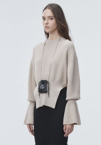 ALEXANDER WANG RIBBED WOOL PULLOVER | beige side slit jumpers - flipped