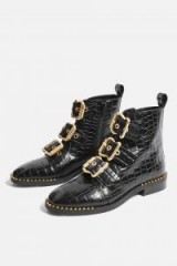Topshop Alfie Croc Ankle Boots | black leather buckle boot