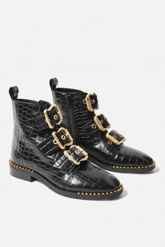 Topshop Alfie Croc Ankle Boots | black leather buckle boot - flipped