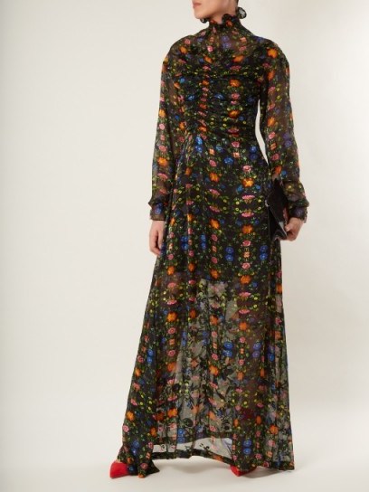 PREEN BY THORNTON BREGAZZI Ameline high-neck silk-blend devoré dress ~ long floral ruched front dresses - flipped
