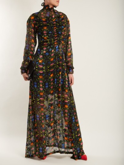 PREEN BY THORNTON BREGAZZI Ameline high-neck silk-blend devoré dress ~ long floral ruched front dresses