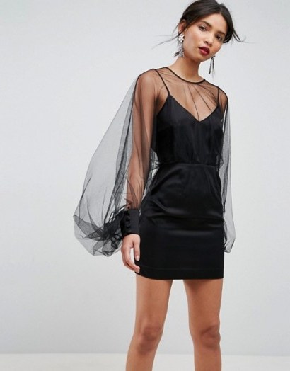 ASOS Extreme Sleeve Mesh Mini Dress – sheer balloon sleeved party dresses – lbd - flipped
