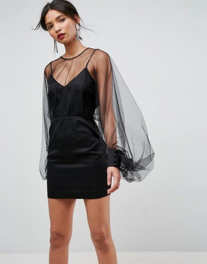 ASOS Extreme Sleeve Mesh Mini Dress – sheer balloon sleeved party dresses – lbd