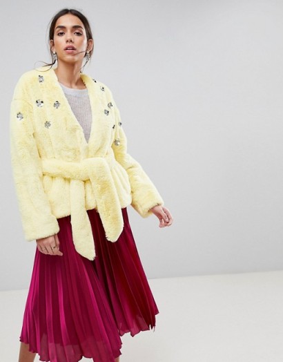 ASOS Yellow Faux Fur Jacket / embellished fluffy jackets
