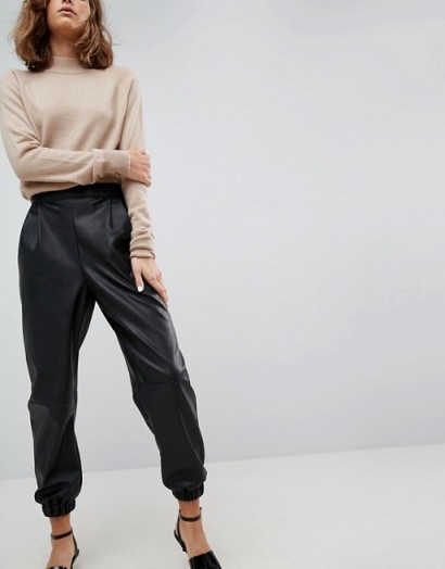 ASOS Low Rise Track Pant in Soft Leather Look | cuffed black pants