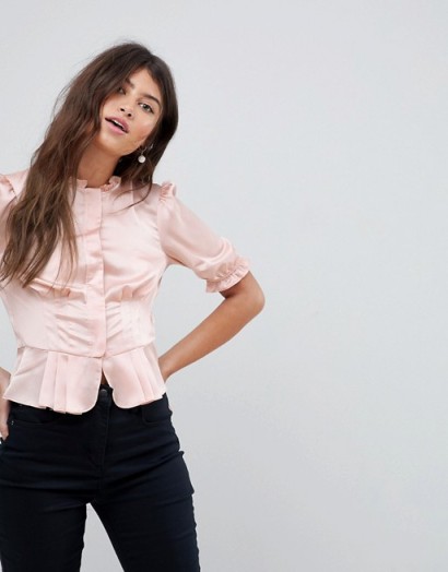ASOS 40’s Blouse with Puff Sleeve | blush pink vintage style blouses