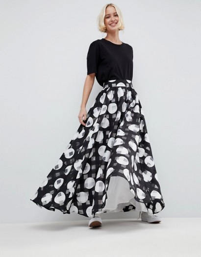 ASOS WHITE Stripe And Spot Full Maxi Skirt | long occasion skirts