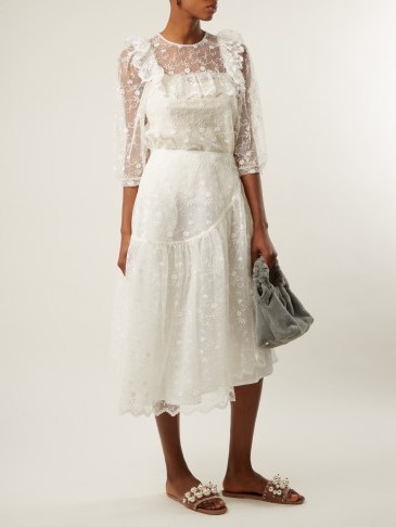 SIMONE ROCHA Asymmetric-hem floral-lace skirt – luxe midi skirts - flipped