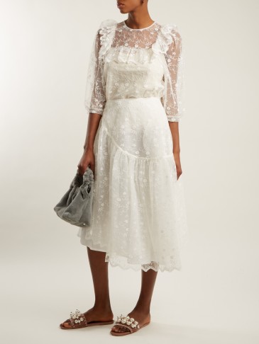 SIMONE ROCHA Asymmetric-hem floral-lace skirt – luxe midi skirts
