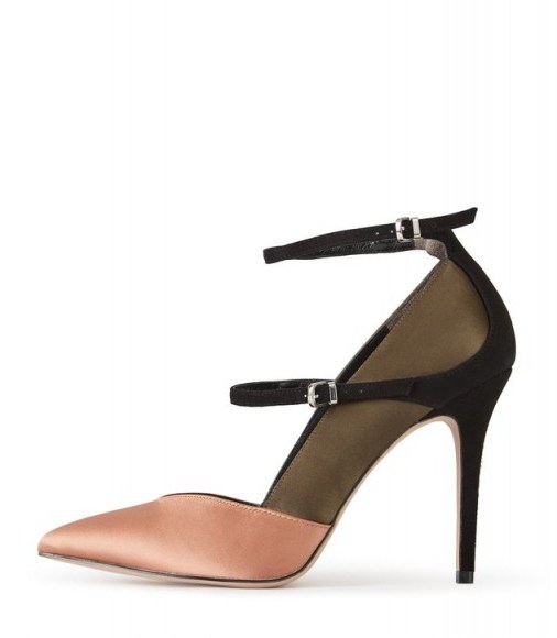 REISS ATHENA SATIN ANKLE-STRAP SHOES KHAKI ~ beautiful strappy shoes ~ evening footwear - flipped