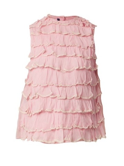 JUPE BY JACKIE Bagana tiered-ruffle silk-organza top ~ pink frilly tops - flipped