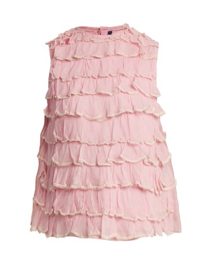 JUPE BY JACKIE Bagana tiered-ruffle silk-organza top ~ pink frilly tops