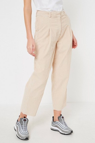 BDG Ecru Corduroy Cocoon Trousers – neutral cropped cord pants - flipped