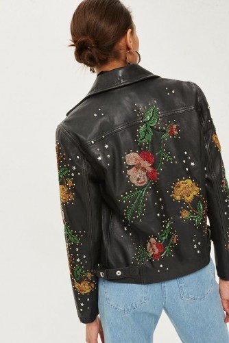 TOPSHOP Beaded Leather Biker Jacket / floral jackets - flipped