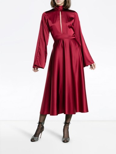 BEAUFILLE Maxi dress with flared sleeves ~ silky red dresses - flipped