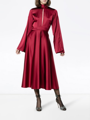 BEAUFILLE Maxi dress with flared sleeves ~ silky red dresses