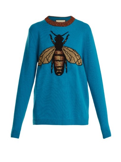 GUCCI Bee-jacquard wool sweater ~ luxe blue jumpers ~ metallic bees