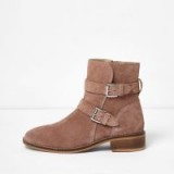 River Island Beige suede studded buckle ankle boots