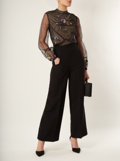 ERDEM Bernice embellished silk-organza blouse ~ sheer sleeve sequin blouses - flipped
