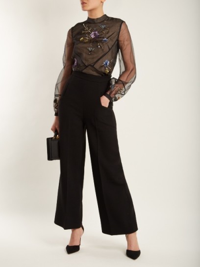 ERDEM Bernice embellished silk-organza blouse ~ sheer sleeve sequin blouses