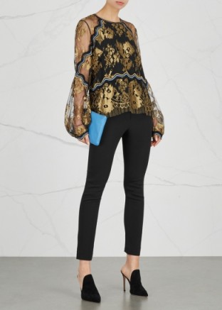 PETER PILOTTO Black and gold lace top ~ metallic-gold tops